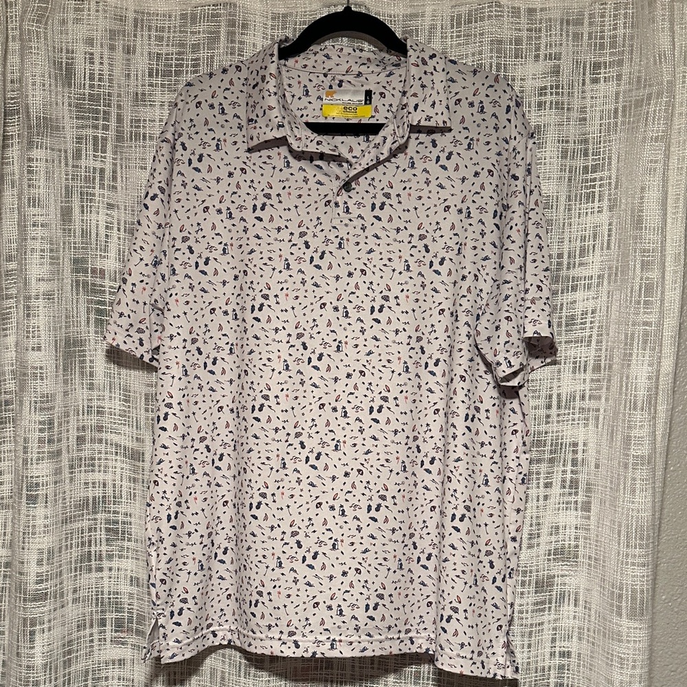 Men's Golf Polo White and Blue Patterned
